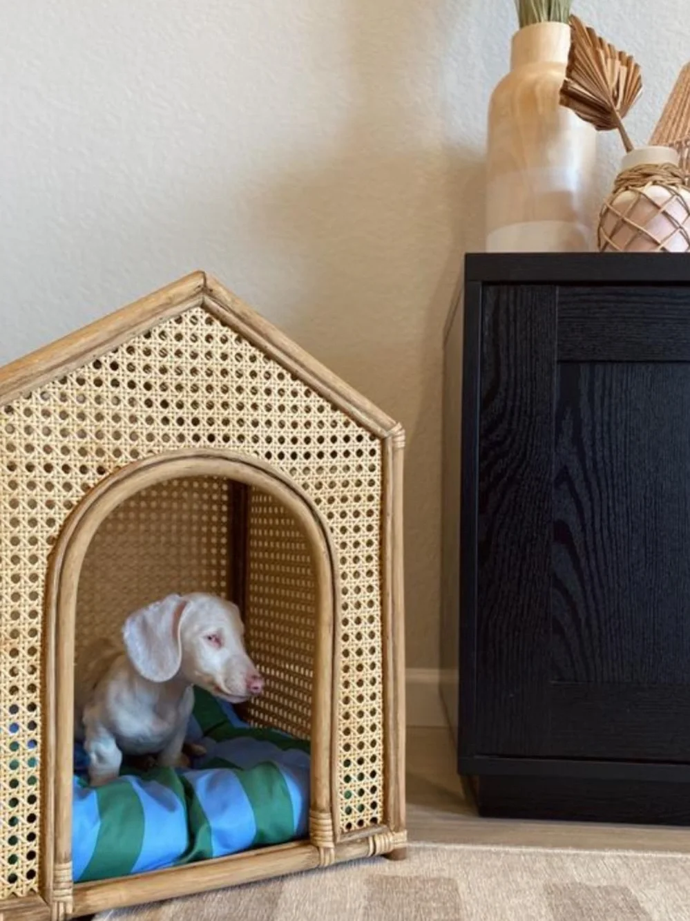 Anthropologie Rattan Dog House‎ Bed in Natural Tan